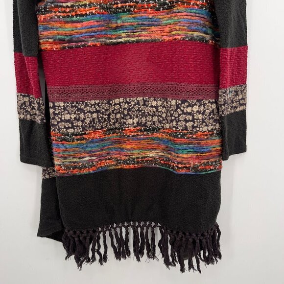 Miss Me Women's Boho Duster Hooded Fringe Trim Cardigan L - Picture 5 of 10